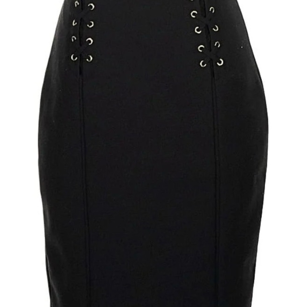 White House Black Market Black Pencil Skirt with Lace-Up Grommet Detail